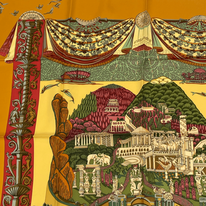 Hermes Carre 90 L Atlantide Atlantis Continental Silk Scarf Orange