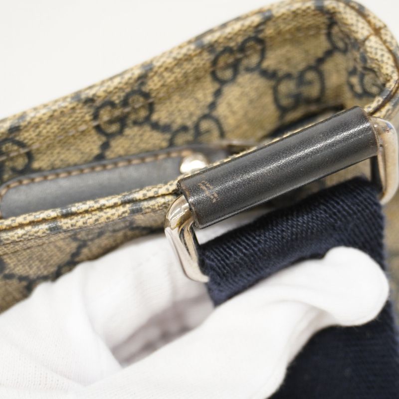 Gucci Shoulder Bag GG Supreme 201446 PVC Beige Navy Silver Hardware Women