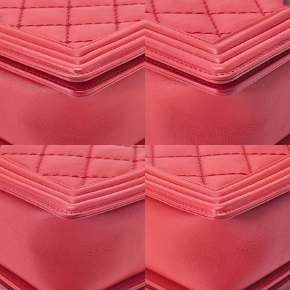 Chanel Boy Chanel Large Size Matelasse Chain Shoulder Bag Calfskin Red (silver