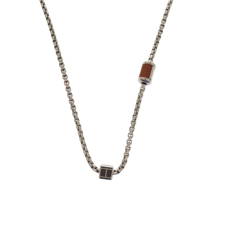 Hermes Meri Mello Metal Buffalo Horn Silver Ash Necklace 0812 Hermes