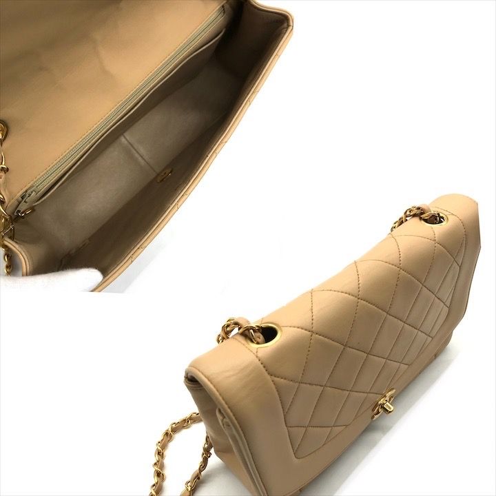 Chanel Diana CC Logo Quilted Lambskin Turnlock Chain Shoulder Bag Beige