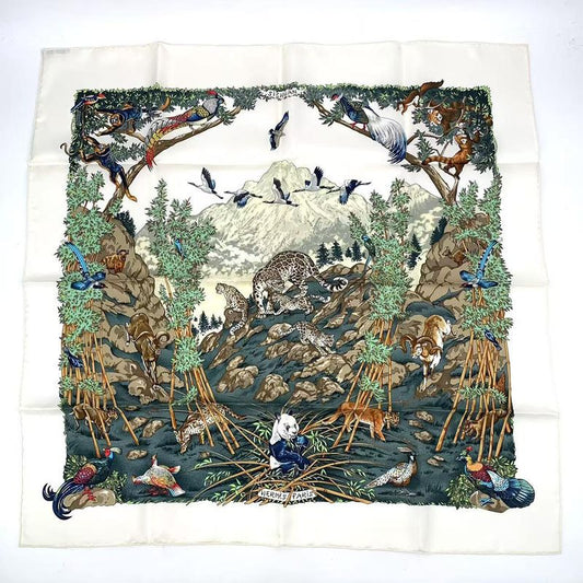 Hermes Carre 90 Sichuan Silk Scarf White With Box