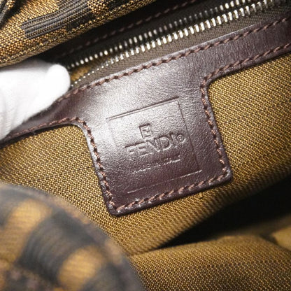 Fendi Handbag Zucca Nylon Canvas Brown Silver Hardware Women