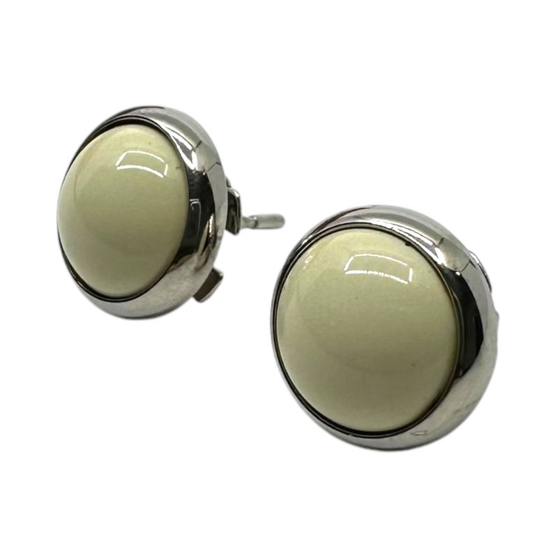 Hermes Eclipse Pierced Earrings Eclipse Earrings Silver and White on Both Ears