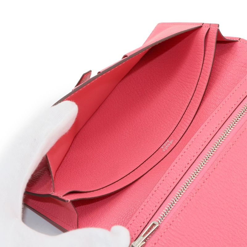 Exhibited Hermes Bearn Souffle Fold Long Wallet Chevre Rose Azalea Engraved A