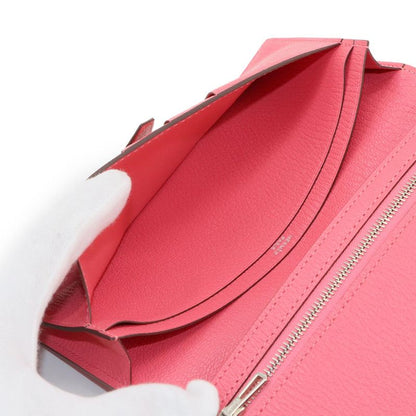 Exhibited Hermes Bearn Souffle Fold Long Wallet Chevre Rose Azalea Engraved A