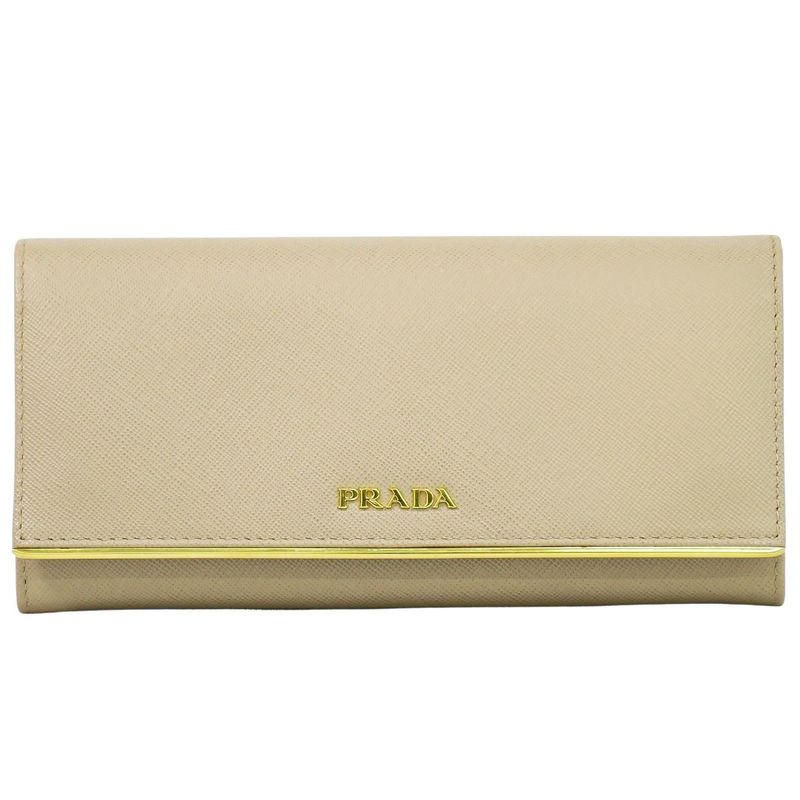 Authentic Prada Leather Long Wallet Long Wallet Pink Beige Wallet Pre-owned