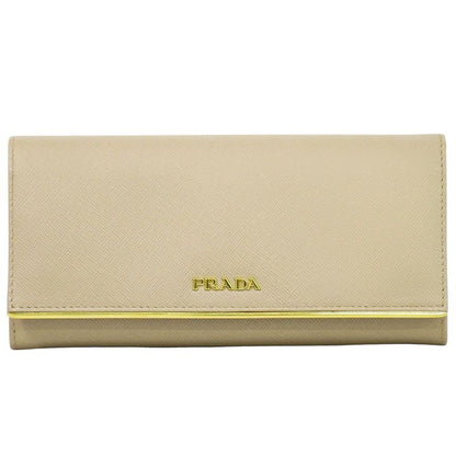 Authentic Prada Leather Long Wallet Long Wallet Pink Beige Wallet Pre-owned