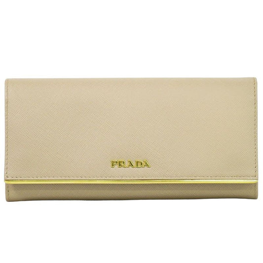 Authentic Prada Leather Long Wallet Long Wallet Pink Beige Wallet Pre-owned