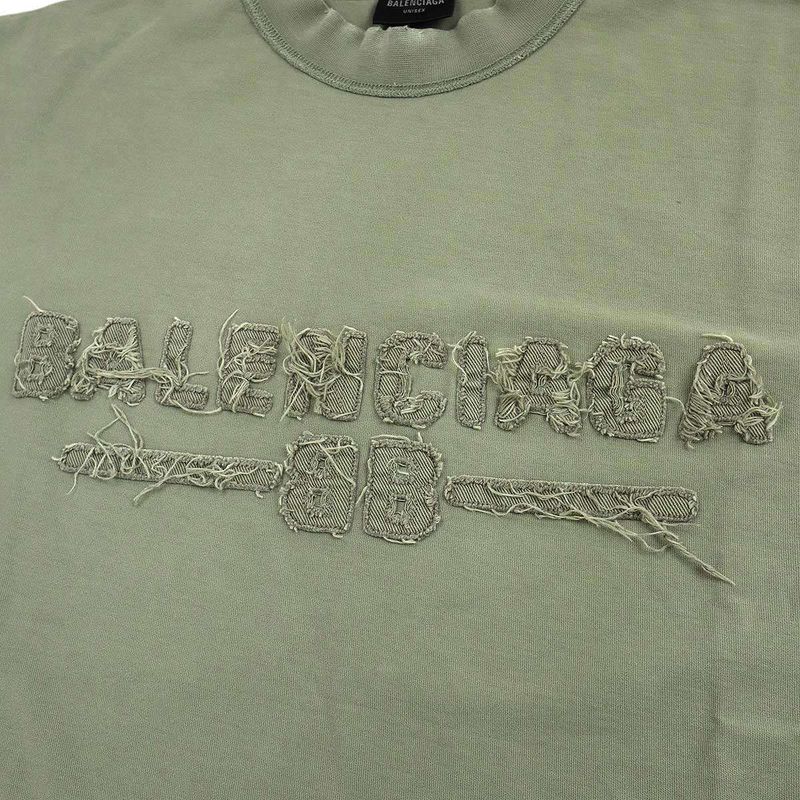 Balenciaga 25ss Medium Fit T-Shirt Inside Out Logo T-Shirt 822441 Tsva2 Green