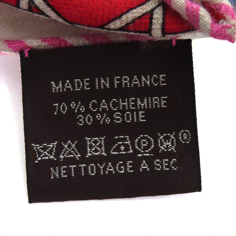 Hermes Triangle Géant Foldable Covered Carriage Cashmere Silk Naturel/rouge/bleu