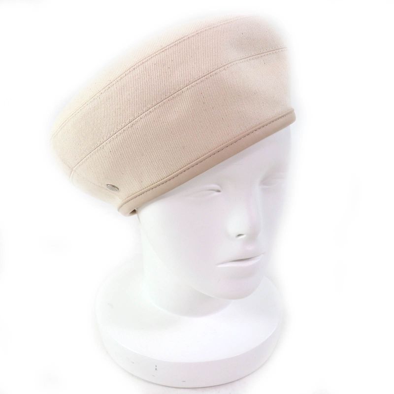 Hermes Saint Honore Charm 100% Cotton With Serie Buttons Leather Trimmed Beret