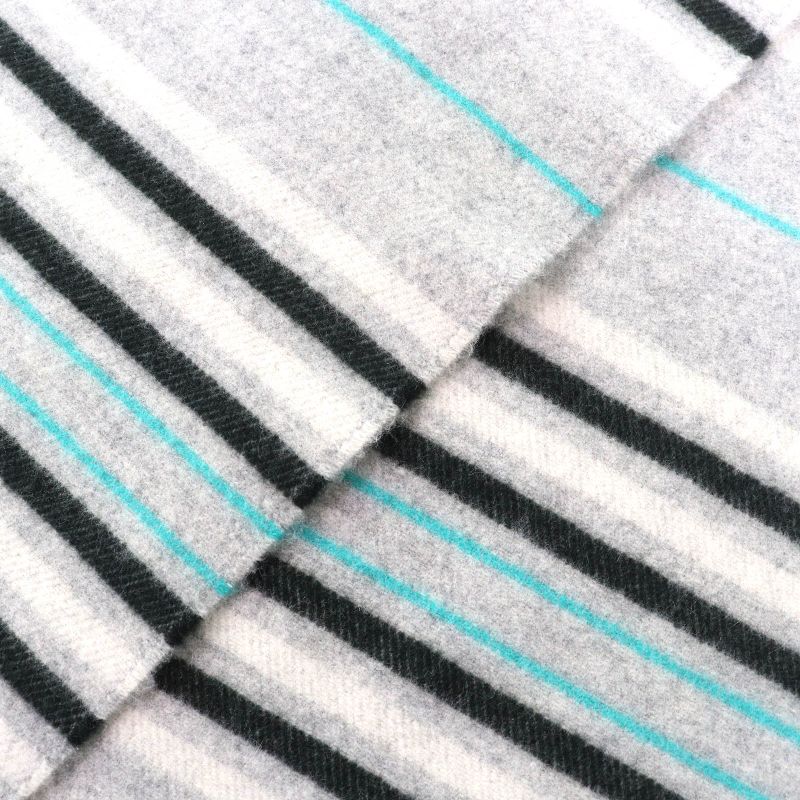 Hermes Neo Lo Cabasol 100% Cashmere Gris Chine Logo Leather Patch Fringe Scarf