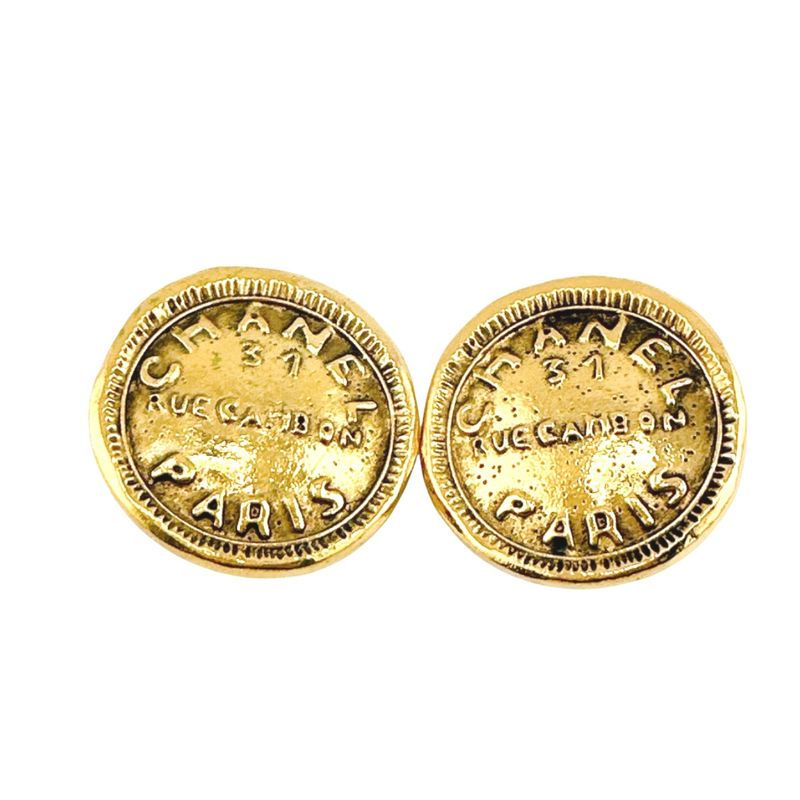 Chanel Earring Circle Logo Large Vintage Cambon Earrings Chanel Gold
