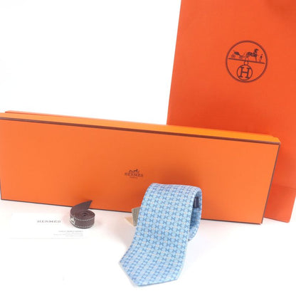 Hermes 100% Silk H Street Total Pattern Regular Tie Light Blue With Box Made