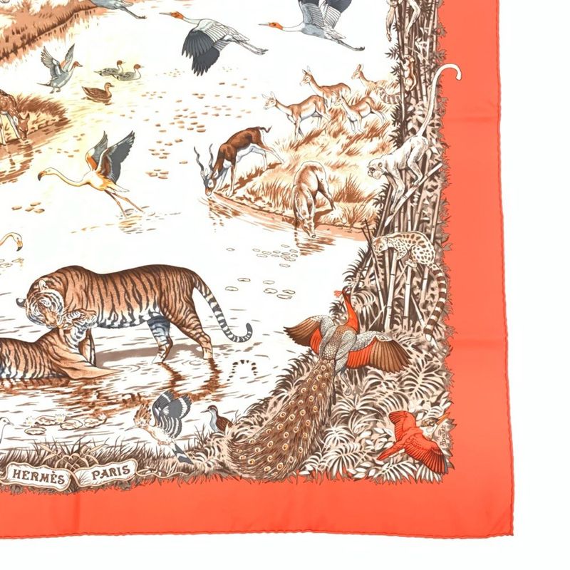 Hermes LA Treve DE LEAU Water Truce Carre 90 Scarf Large Tiger Taiga Animal