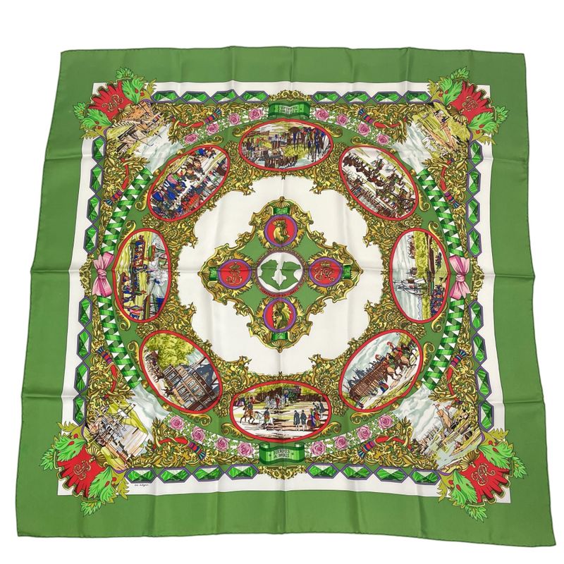 Hermes Carre 90 Scarf Silk L Entente Cordiale French-english Alliance Green