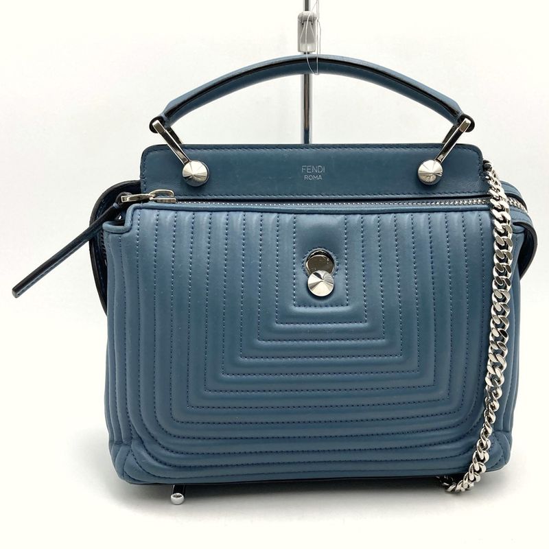 Fendi 8bn299 Dotcom Handbag Shoulder Bag 2way Blue Leather Women Fashion