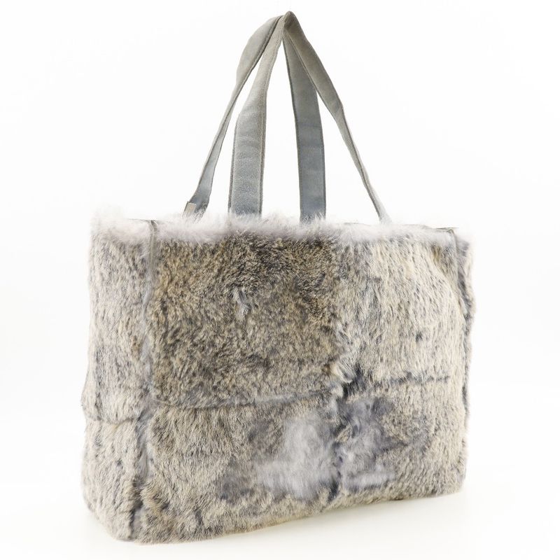 Chanel Coco Mark Lapin Rabbit Fur Blue Gray Women's Handbag