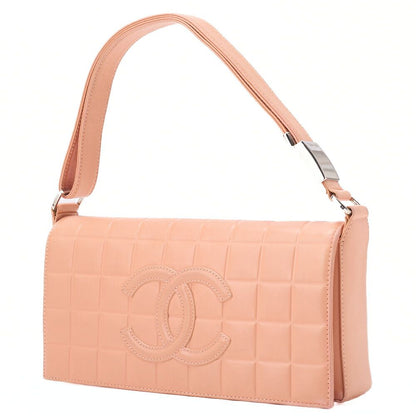 Chanel One Shoulder Bag Choco Bar Coco Mark Lambskin Salmon Pink With Silver