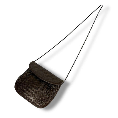 Bottega Veneta Chain Shoulder Bag Pochette Intrecciato Leather Brown Gold