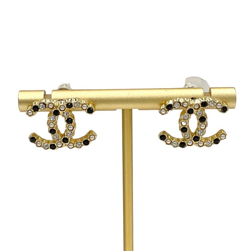 Chanel Earrings Coco Mark Rhinestone Pearl Gold