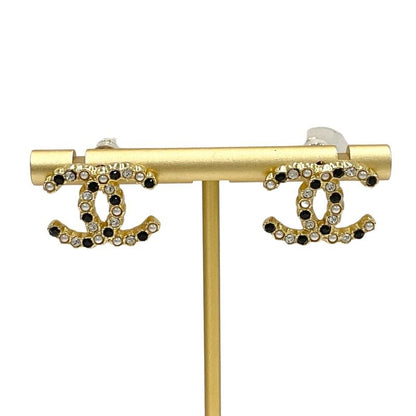 Chanel Earrings Coco Mark Rhinestone Pearl Gold