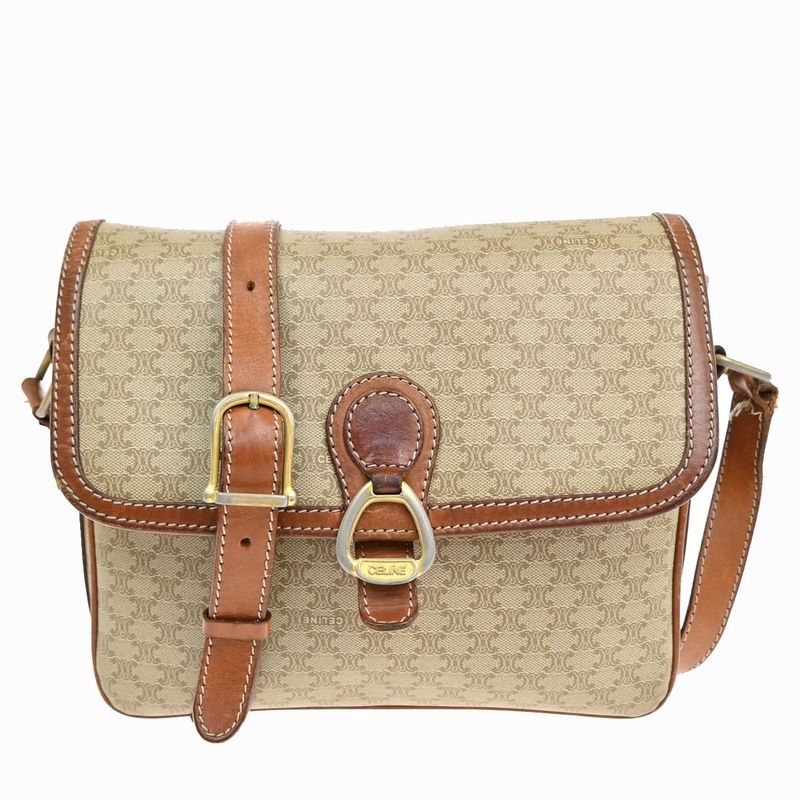 Celine Shoulder Bag Macadam Pattern Brown Leather 04ka747