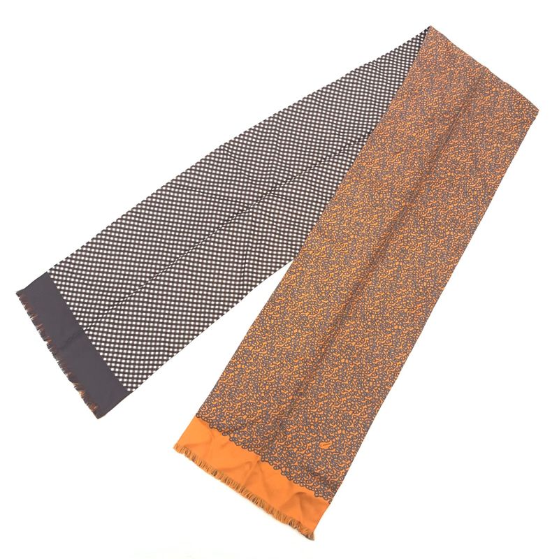 Grade Hermes Chaine D'ancre Scarf Reversible Chain Pattern Checkered Orange X