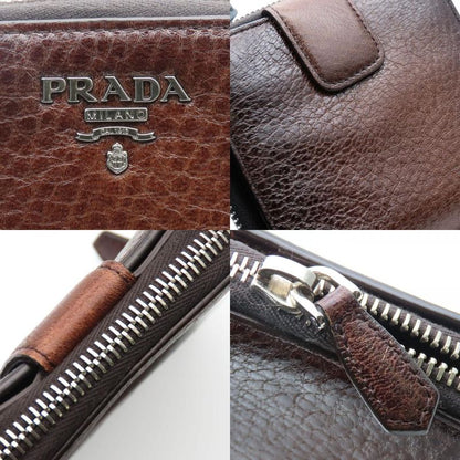 Prada Bifold Wallet 1m0522 Leather Cacao Brown Silver Hardware Compact Round
