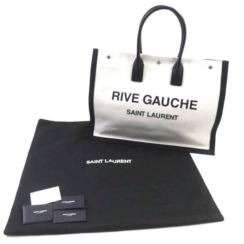  Saint Laurent Paris 509415 Rive Gauche Logo Canvas Leather Tote Bag Beige