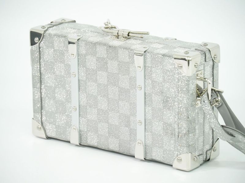 Authentic Louis Vuitton LV Damier Glitter Wallet Trunk Silver Viton Wallet Used