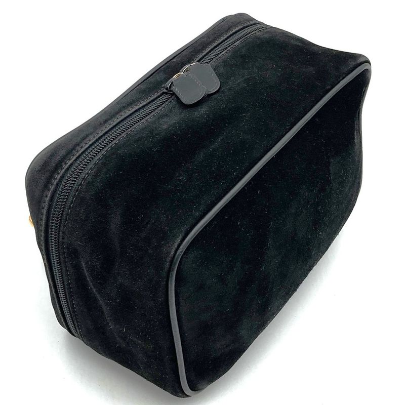 Gucci 032 106 0140 Vanity Bag Pouch Horsebit Black Suede Leather Fashion Women