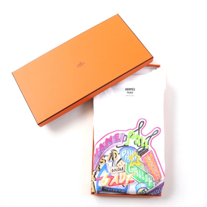 Hermes 23SS 100% Cotton Chevaloscope Print Embroidery Crew Neck Short Sleeve