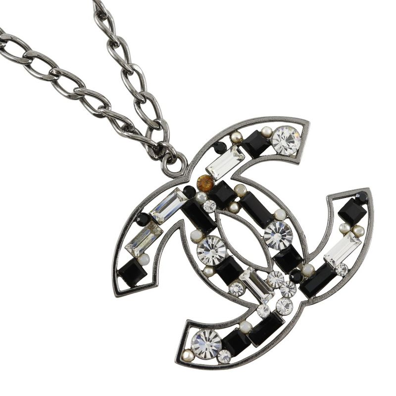 Chanel Coco Mark Metal And Rhinestone Silver/black 03A Ladies 34.1g Necklace
