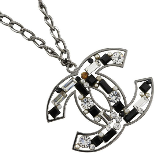 Chanel Coco Mark Metal And Rhinestone Silver/black 03A Ladies 34.1g Necklace