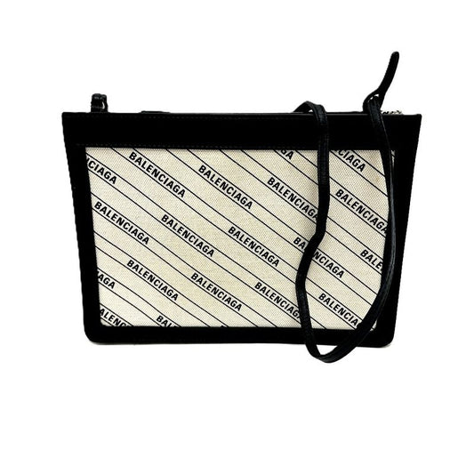 Balenciaga Shoulder Bag Total 528147 Leather / Canvas White And Black