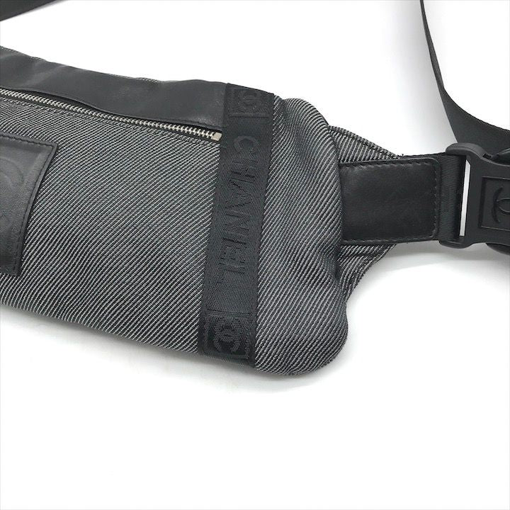 Chanel CC Logo Sports Waist Body Shoulder Bag Black Lame