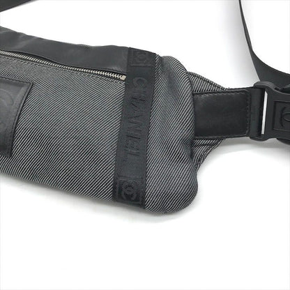 Chanel CC Logo Sports Waist Body Shoulder Bag Black Lame