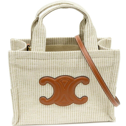 Celine Hand Tote Shoulder Bag Small Cabas Tais Canvas X Calfskin Beige X Ivory