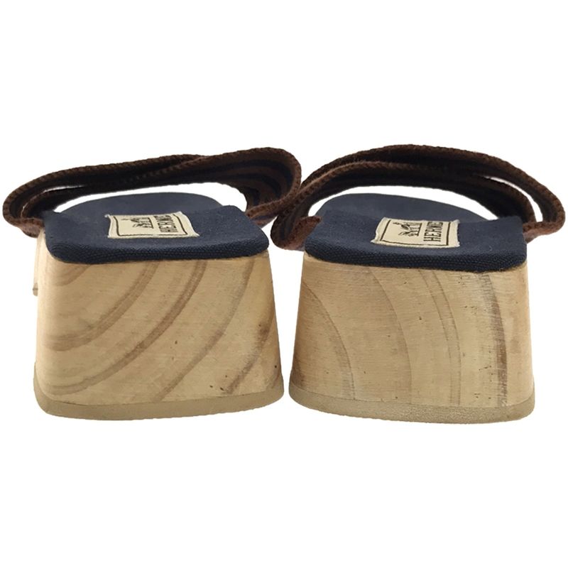 Hermes Fourre Tout Wood Sandals Brown 36