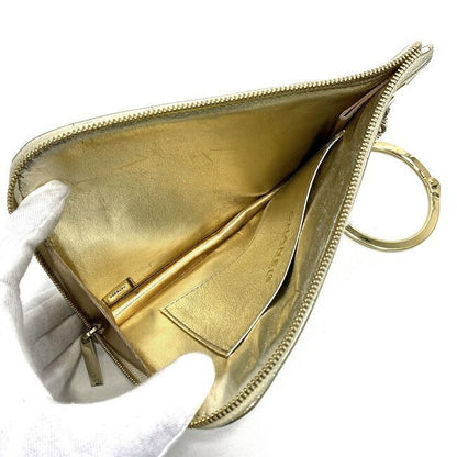 Chanel Clutch Bag Gold Choco Bar Excellent Condition Leather Lambskin