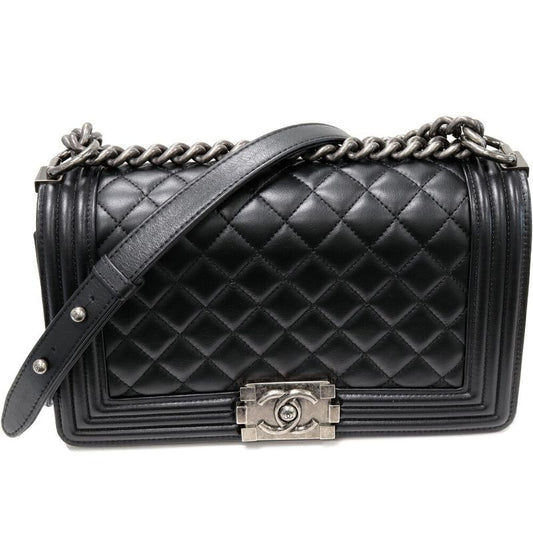 Chanel Shoulder Bag Boy Chanel Chain Shoulder Bag Lambskin Black Antique Silver