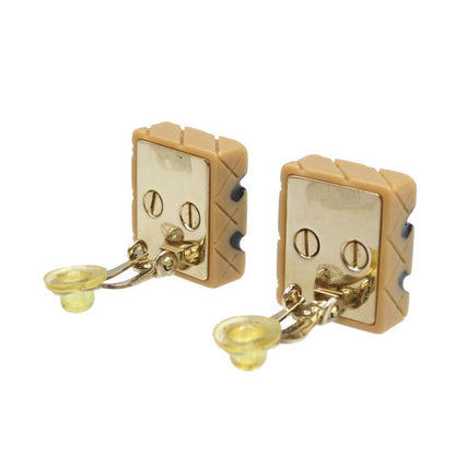 Chanel Cambon Line Coco Mark Plastic GP Beige Black Earring 0171 Chanel