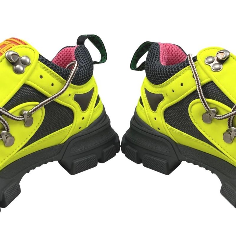 Gucci Sneakers Flash Trek 543162 7 1 2 Size Mesh Logo Yellow Grey Pink Gucci