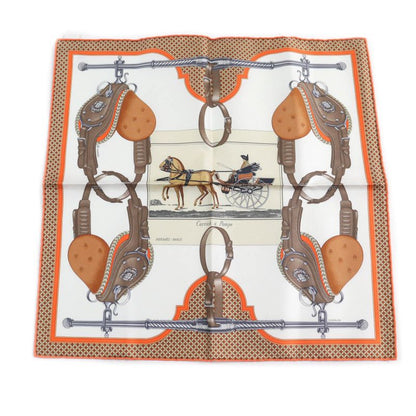 Hermes 25SS Gavroche Twill Caric-a-pomp 100% Silk Blanc/orange/brun Scarf With