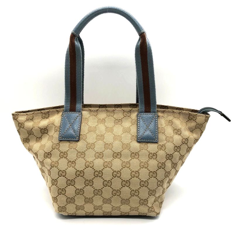 Gucci 131228 Handbag Tote Sherry Line GG Canvas Light Blue Brown Women Men