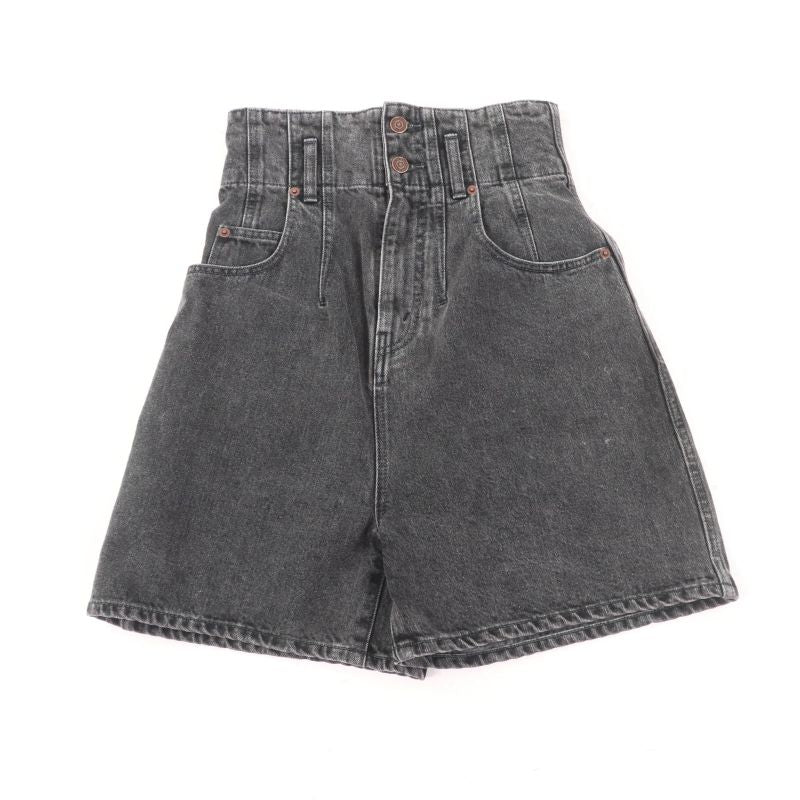 Celine 100% Cotton High Waist Denim Shorts With Logo Button Black 24 Made In