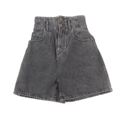 Celine 100% Cotton High Waist Denim Shorts With Logo Button Black 24 Made In