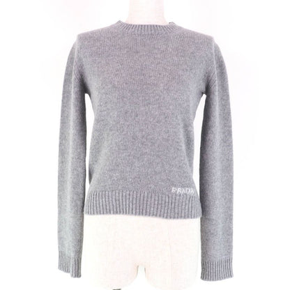 Prada 2021 P24m2h Virgin Wool Cashmere Blend Logo Design Long Sleeve Knit Top